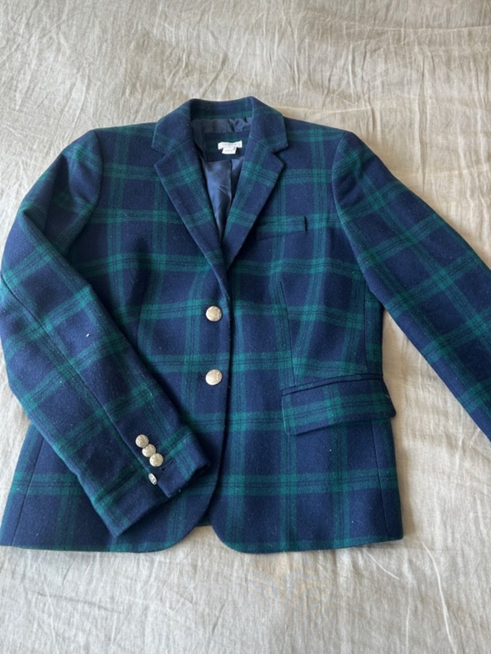 J. Crew Navy and Green Plaid Wool Blazer